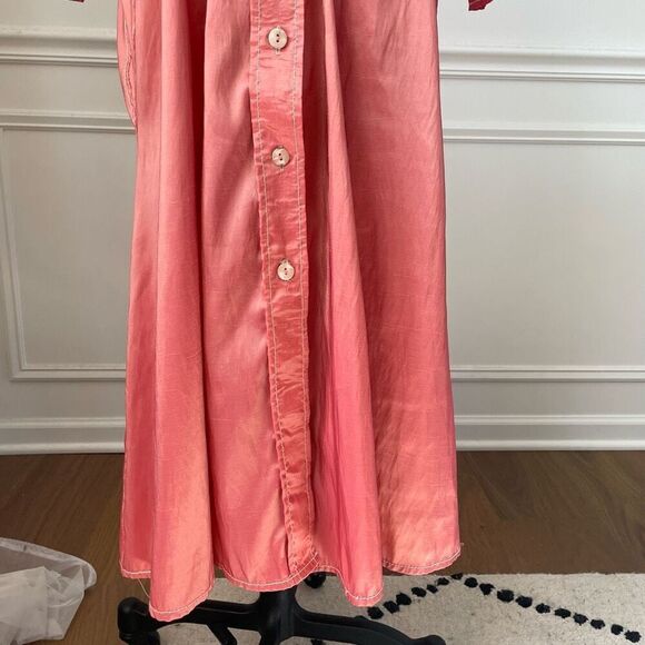 Isabel Riera Handmade Salmon Pink Iridescent Shirt Dress Midi $550 M - Picture 4 of 10